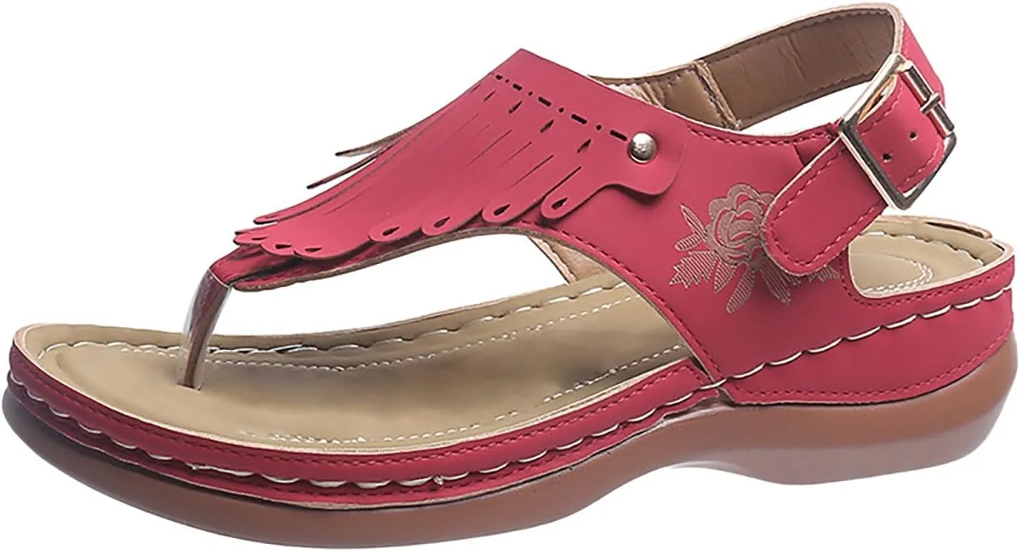 Wedge Sandals for Women Slip On Orthopedic Sandals with Arch Support Comfortable Leather Beach Slippers Dressy Wide Width Dress Shoes