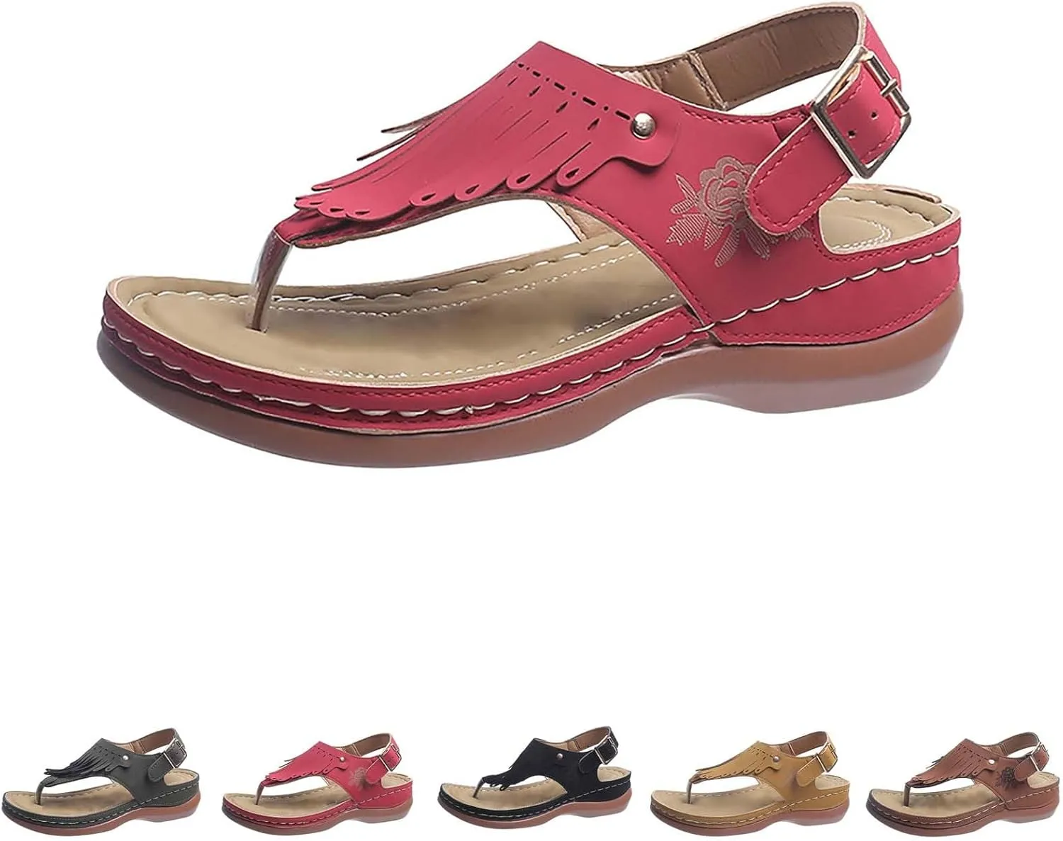 Wedge Sandals for Women Slip On Orthopedic Sandals with Arch Support Comfortable Leather Beach Slippers Dressy Wide Width Dress Shoes