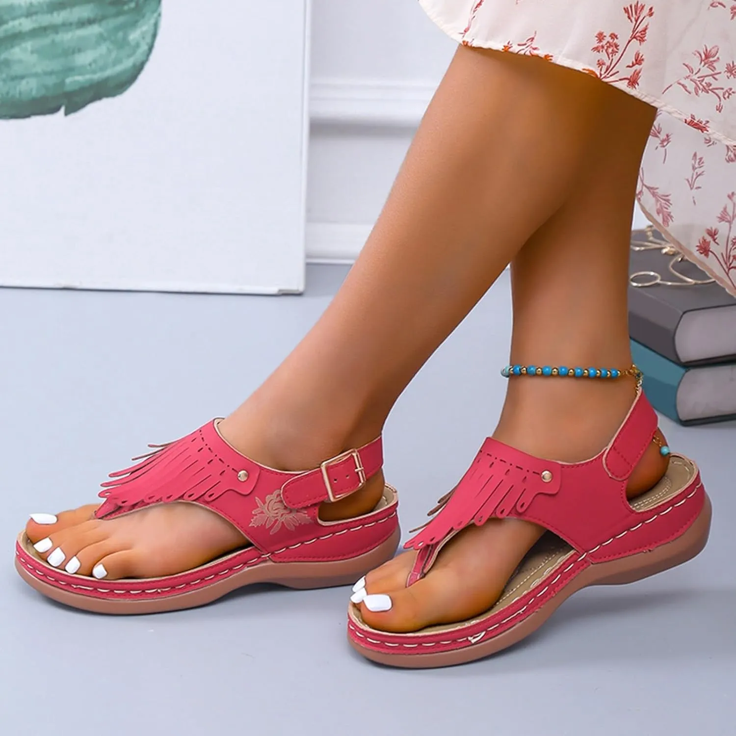 Wedge Sandals for Women Slip On Orthopedic Sandals with Arch Support Comfortable Leather Beach Slippers Dressy Wide Width Dress Shoes