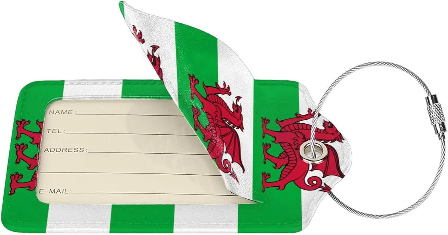 Welsh Dragon Flag Luggage Tag with Name ID Card Perfect to Quickly Spot Luggage Suitcase