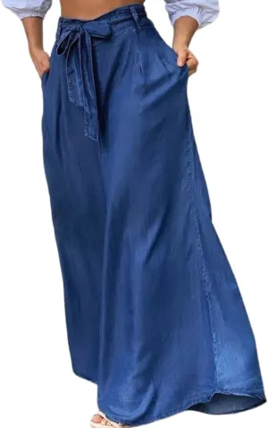 Wide Leg Jean Pants for Women Button High Waist Denim Pants Zipper Lounge Flare Palazzo Trousers with Pockets