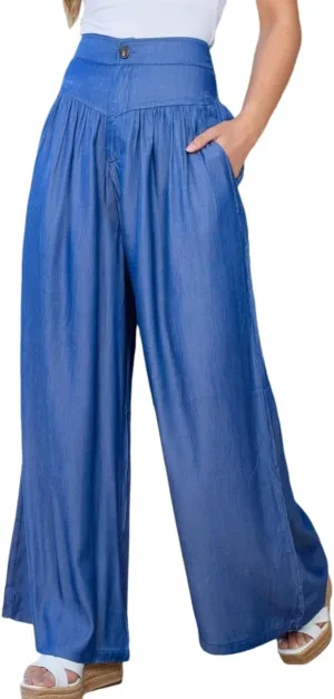 Wide Leg Jean Pants for Women Button High Waist Denim Pants Zipper Lounge Flare Palazzo Trousers with Pockets