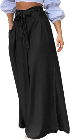 Wide Leg Jean Pants for Women Button High Waist Denim Pants Zipper Lounge Flare Palazzo Trousers with Pockets