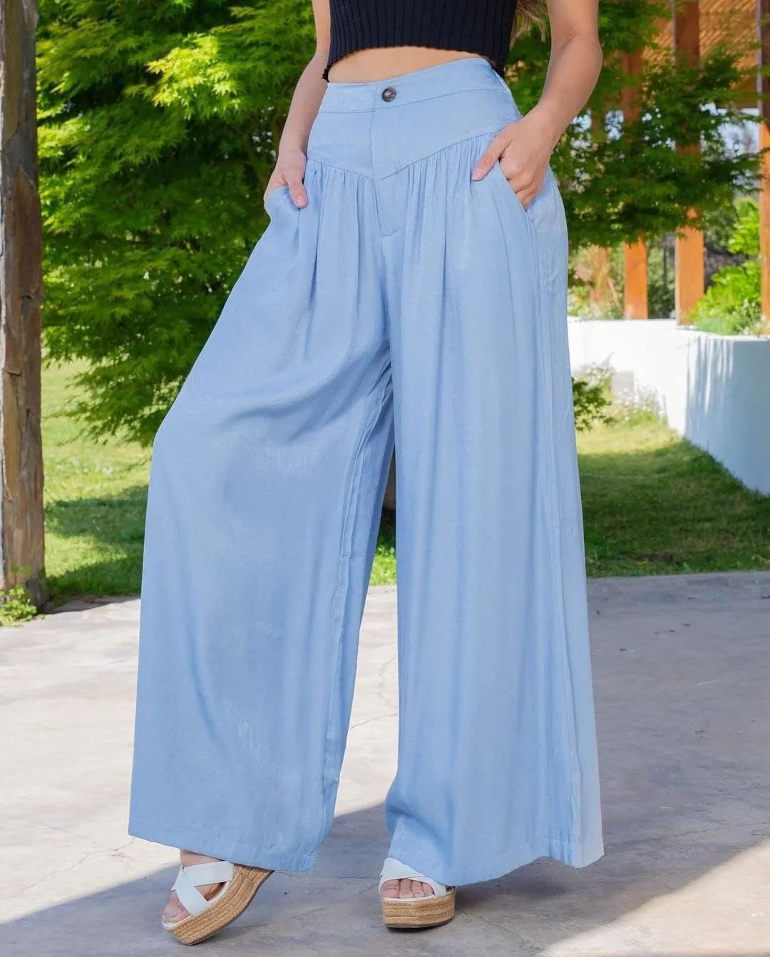 Wide Leg Jean Pants for Women Button High Waist Denim Pants Zipper Lounge Flare Palazzo Trousers with Pockets