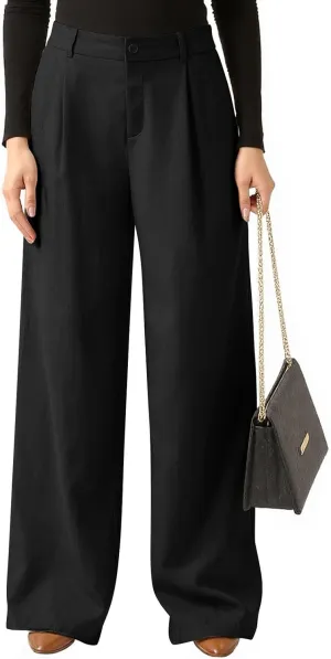 Wide Leg Linen Pants for Women Business Casual Elastic Waisted Dress Pants Dressy Office Work Trousers with Pockets