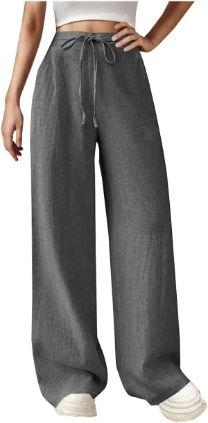 Wide Leg Pants for Women Cotton Linen Pants Summer Palazzo Beach Pants Casual Work Pants High Waisted Dressy Pants