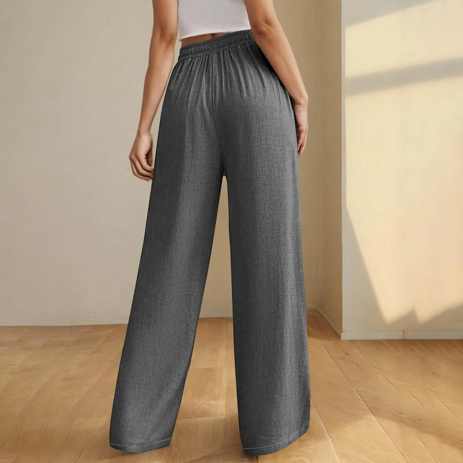 Wide Leg Pants for Women Cotton Linen Pants Summer Palazzo Beach Pants Casual Work Pants High Waisted Dressy Pants