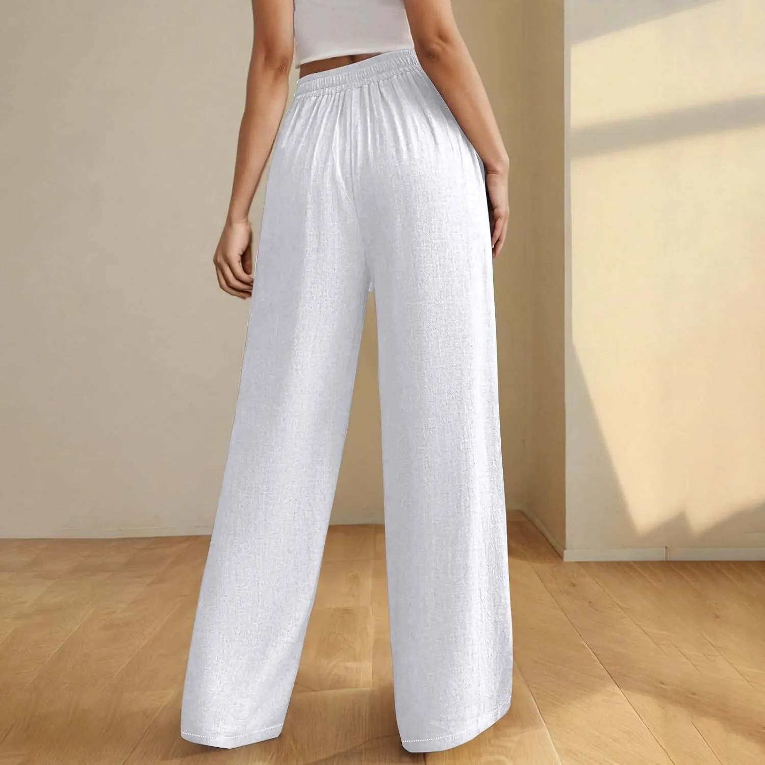 Wide Leg Pants for Women Cotton Linen Pants Summer Palazzo Beach Pants Casual Work Pants High Waisted Dressy Pants