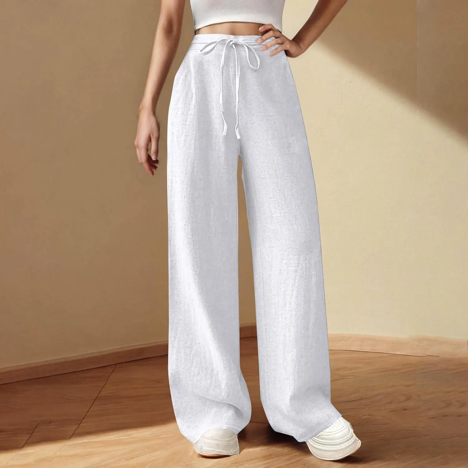 Wide Leg Pants for Women Cotton Linen Pants Summer Palazzo Beach Pants Casual Work Pants High Waisted Dressy Pants