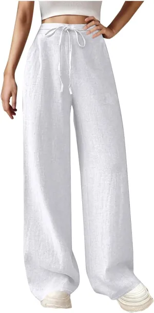 Wide Leg Pants for Women Cotton Linen Pants Summer Palazzo Beach Pants Casual Work Pants High Waisted Dressy Pants