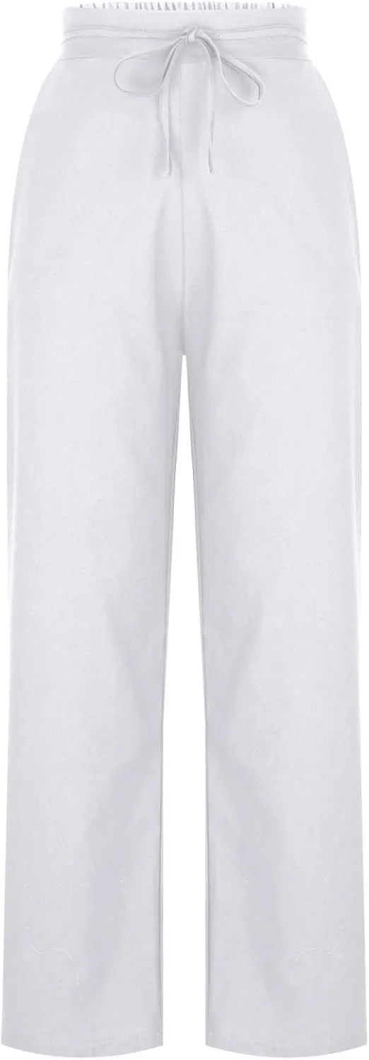 Wide Leg Pants for Women Cotton Linen Pants Summer Palazzo Beach Pants Casual Work Pants High Waisted Dressy Pants
