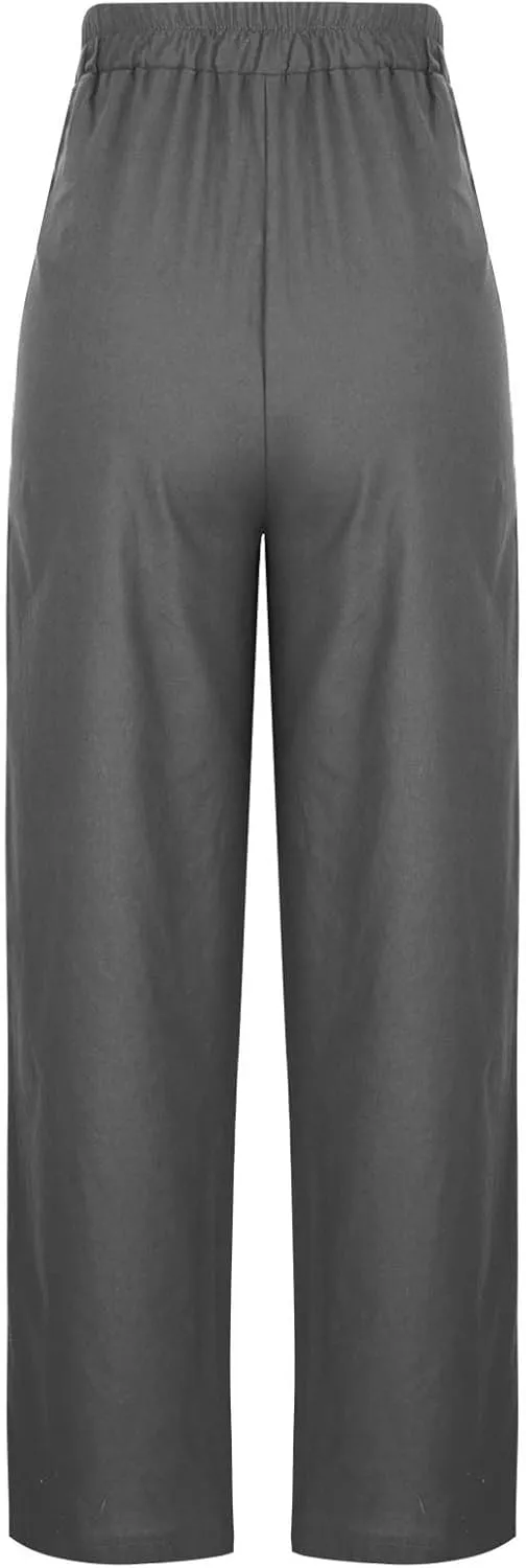 Wide Leg Pants for Women Cotton Linen Pants Summer Palazzo Beach Pants Casual Work Pants High Waisted Dressy Pants