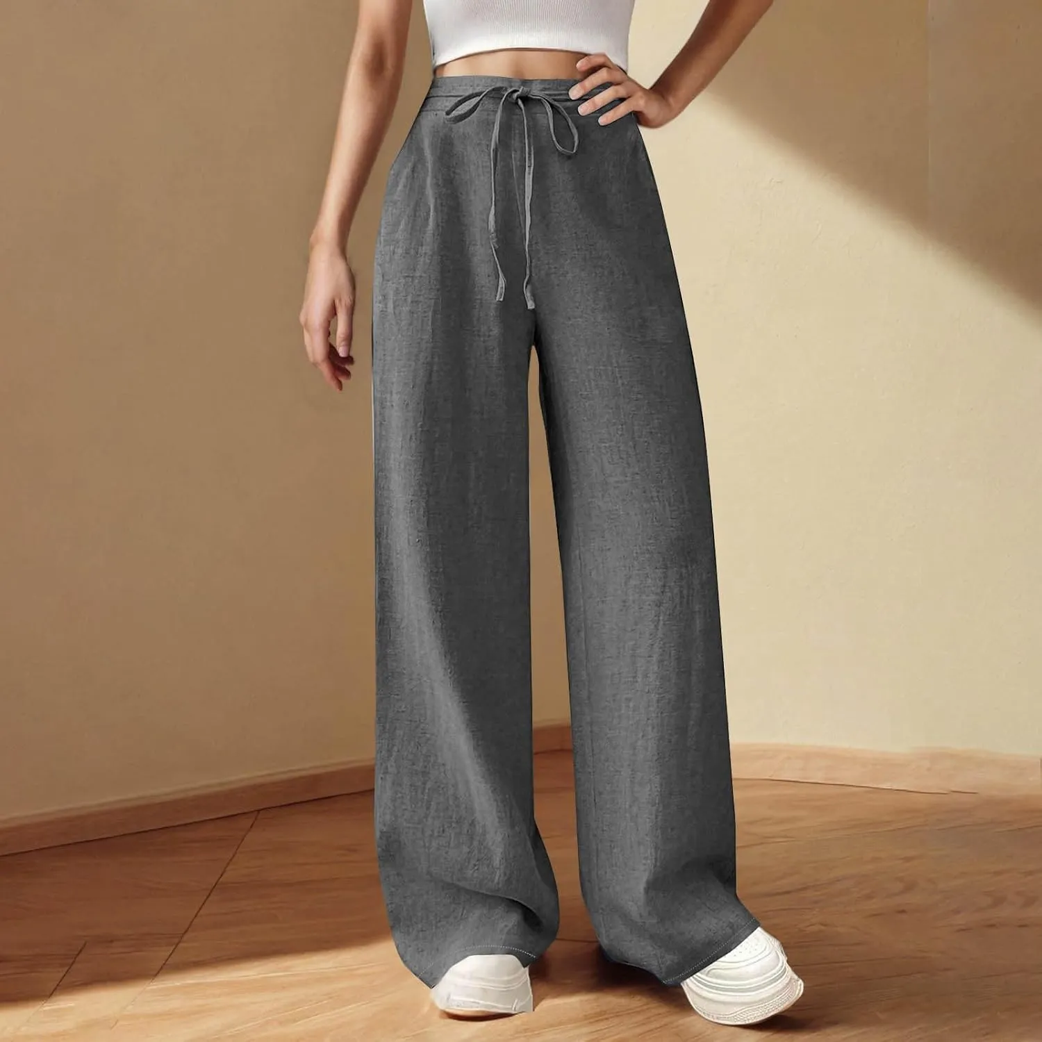 Wide Leg Pants for Women Cotton Linen Pants Summer Palazzo Beach Pants Casual Work Pants High Waisted Dressy Pants