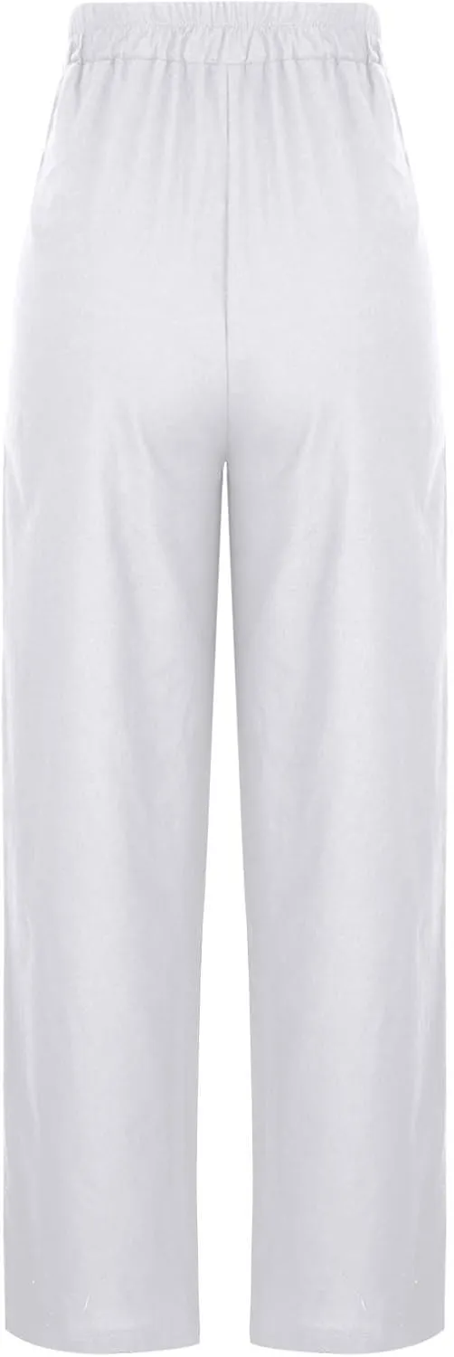 Wide Leg Pants for Women Cotton Linen Pants Summer Palazzo Beach Pants Casual Work Pants High Waisted Dressy Pants