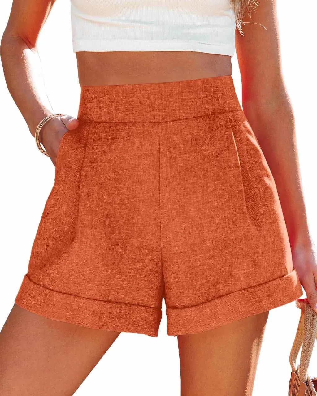 Wihion Women Summer Wide Leg Shorts High Waisted Casual Bermuda Shorts Lightweight Workwear Shorts with Pocket