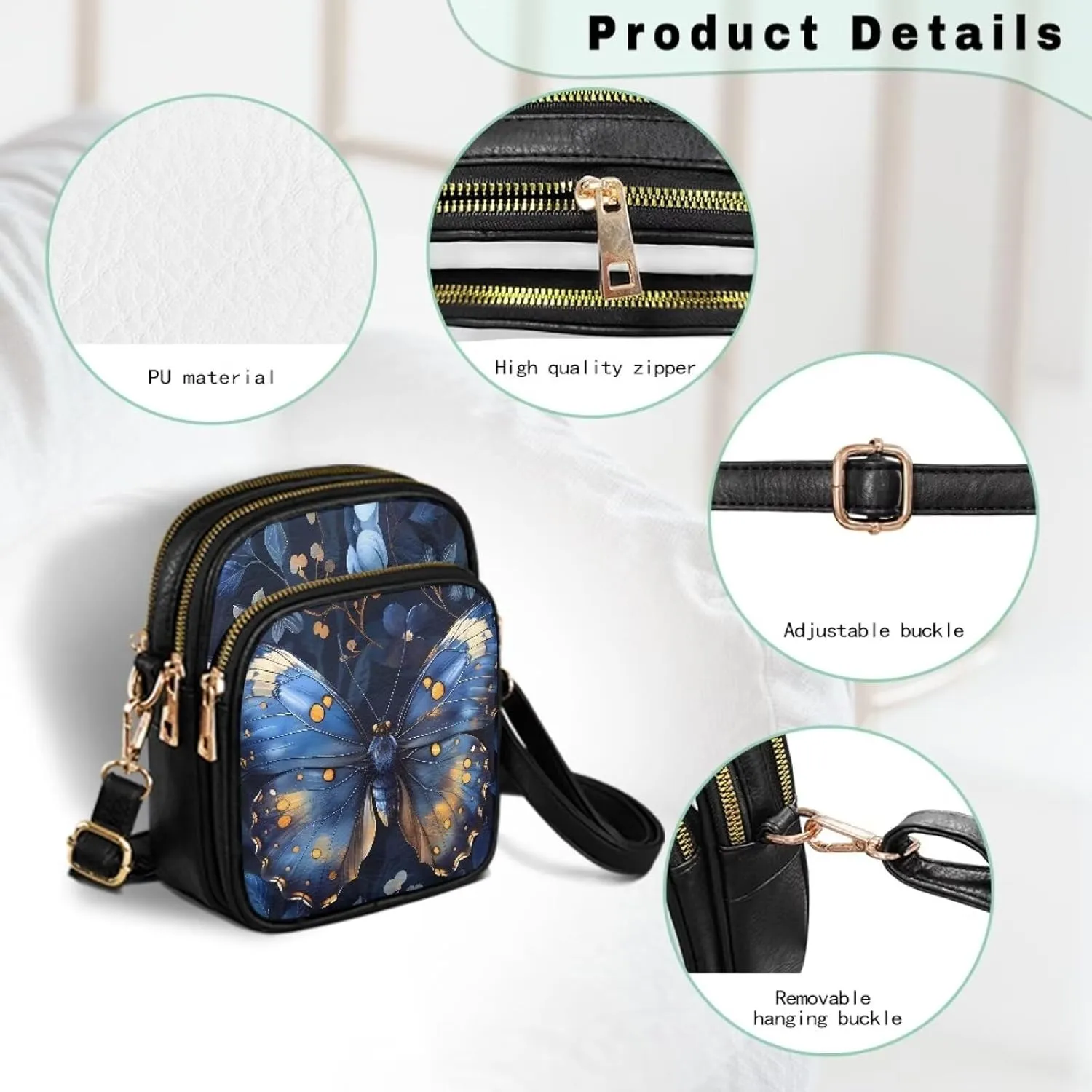 Wild Animals Small Crossbody Bags for Women, Zipper Cross Over Purse PU Leather Shoulder Handbags for Travel, Work