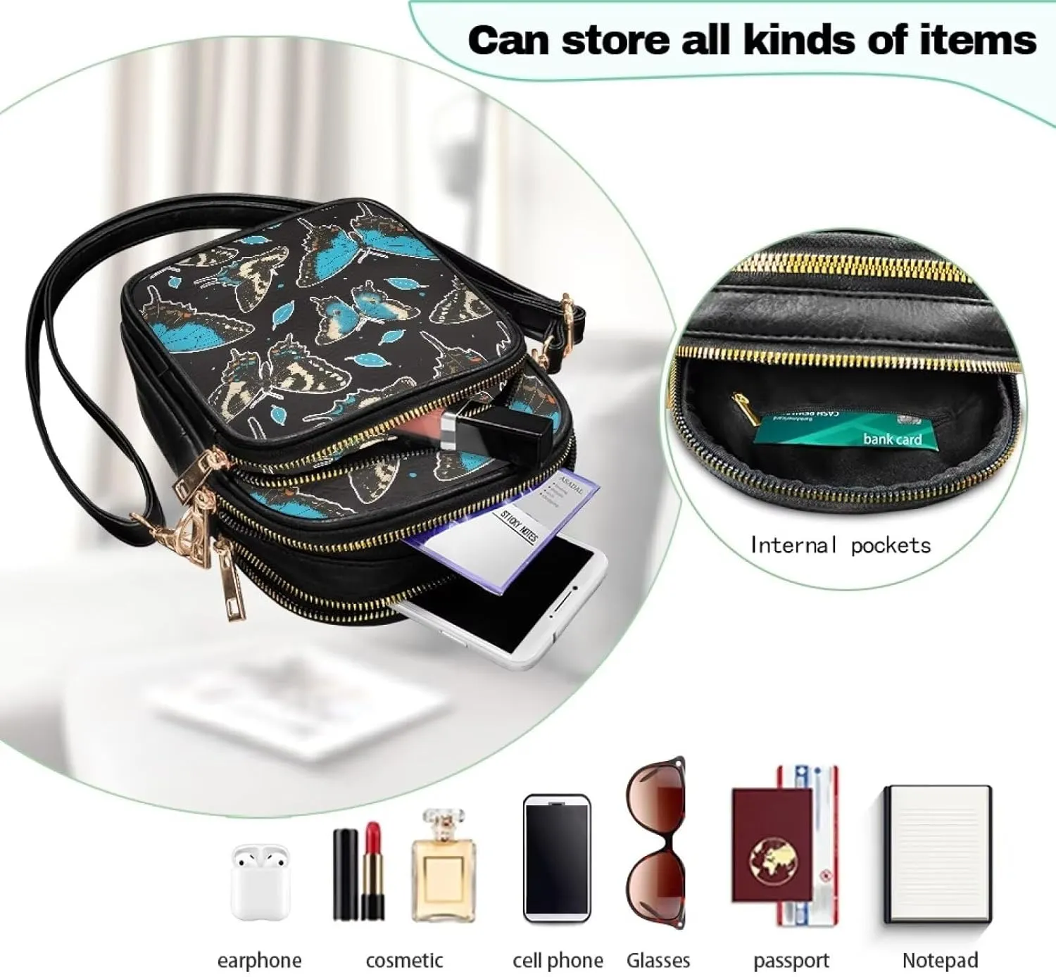 Wild Animals Small Crossbody Bags for Women, Zipper Cross Over Purse PU Leather Shoulder Handbags for Travel, Work