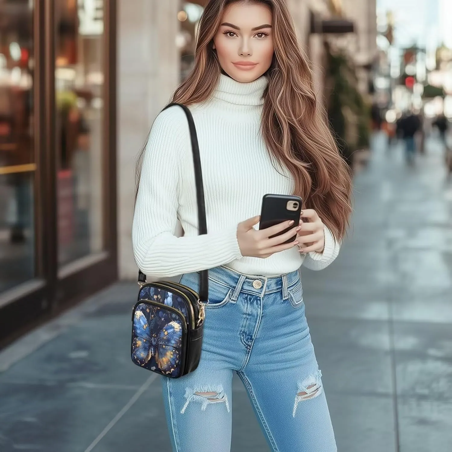 Wild Animals Small Crossbody Bags for Women, Zipper Cross Over Purse PU Leather Shoulder Handbags for Travel, Work
