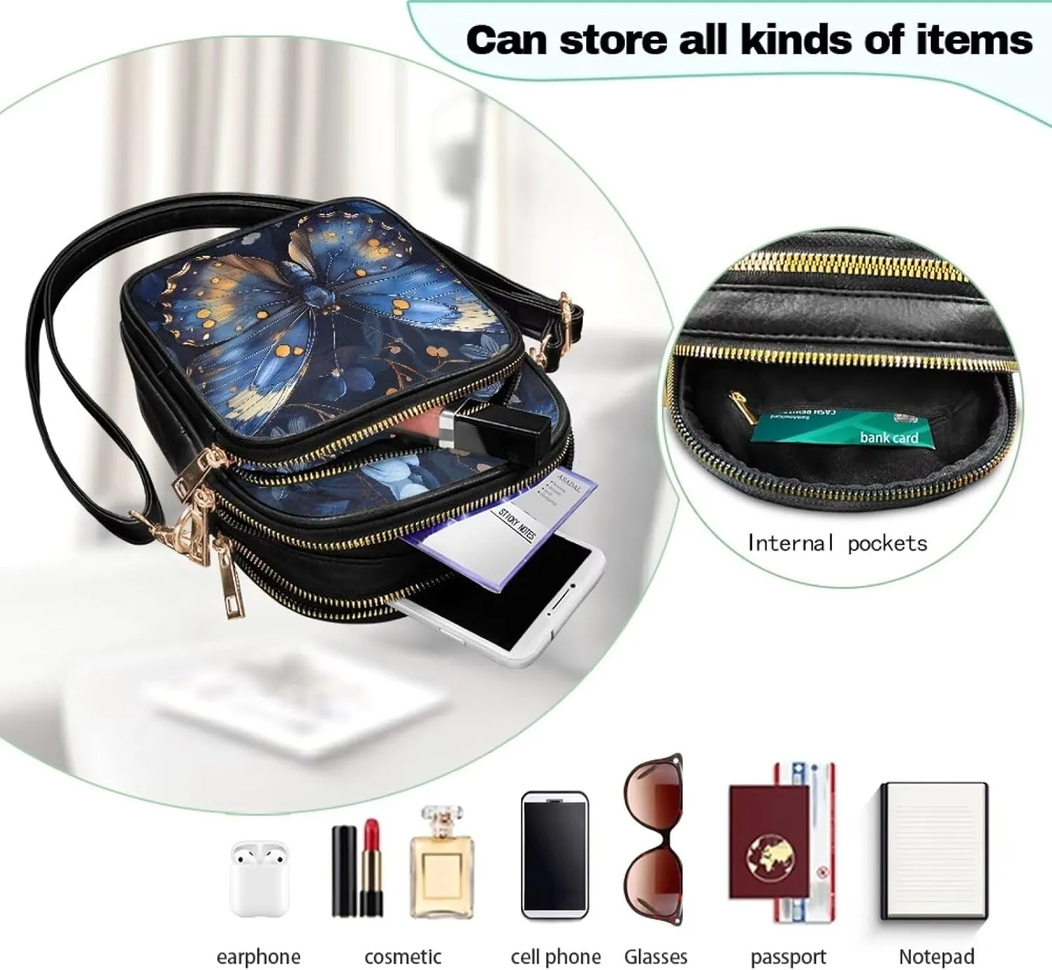 Wild Animals Small Crossbody Bags for Women, Zipper Cross Over Purse PU Leather Shoulder Handbags for Travel, Work