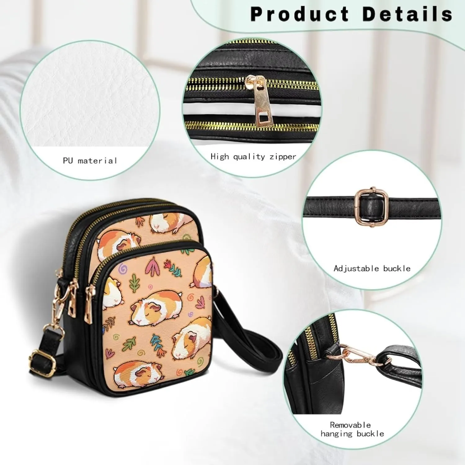 Wild Animals Small Crossbody Bags for Women, Zipper Cross Over Purse PU Leather Shoulder Handbags for Travel, Work