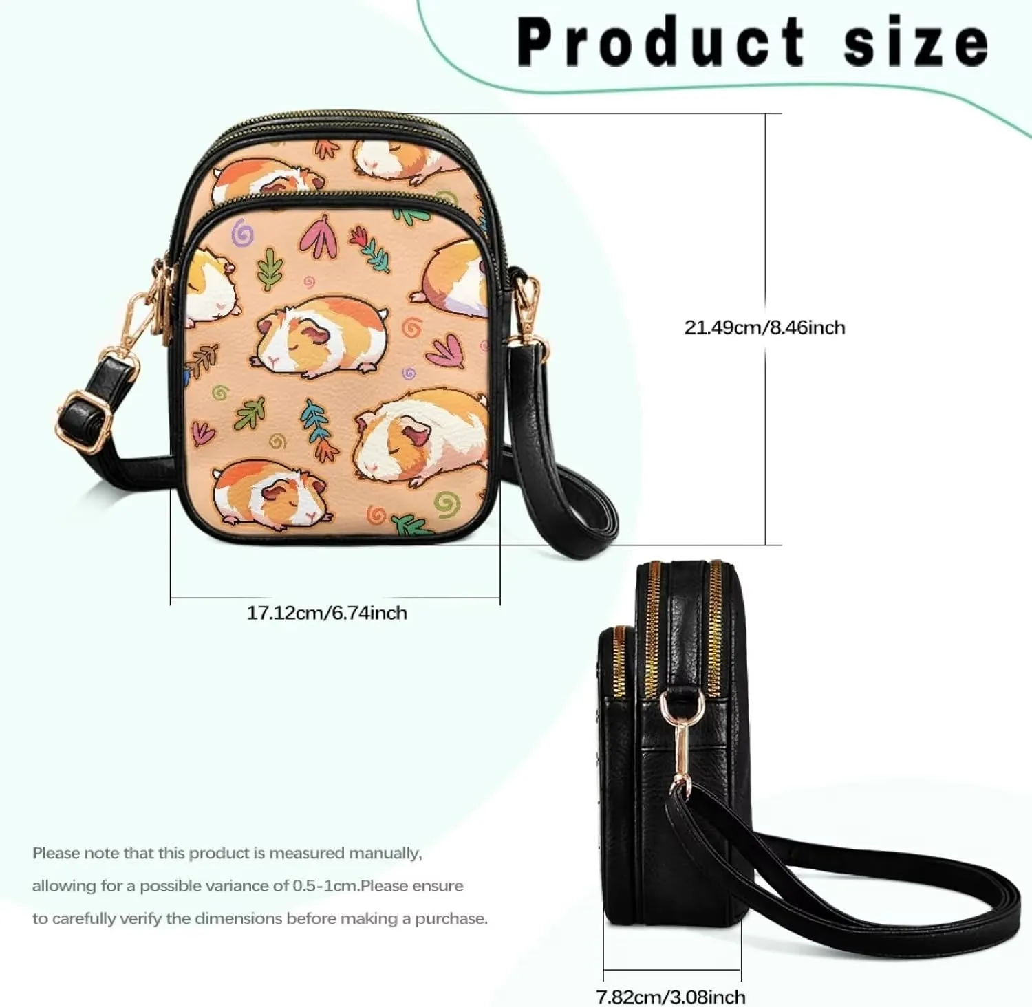 Wild Animals Small Crossbody Bags for Women, Zipper Cross Over Purse PU Leather Shoulder Handbags for Travel, Work
