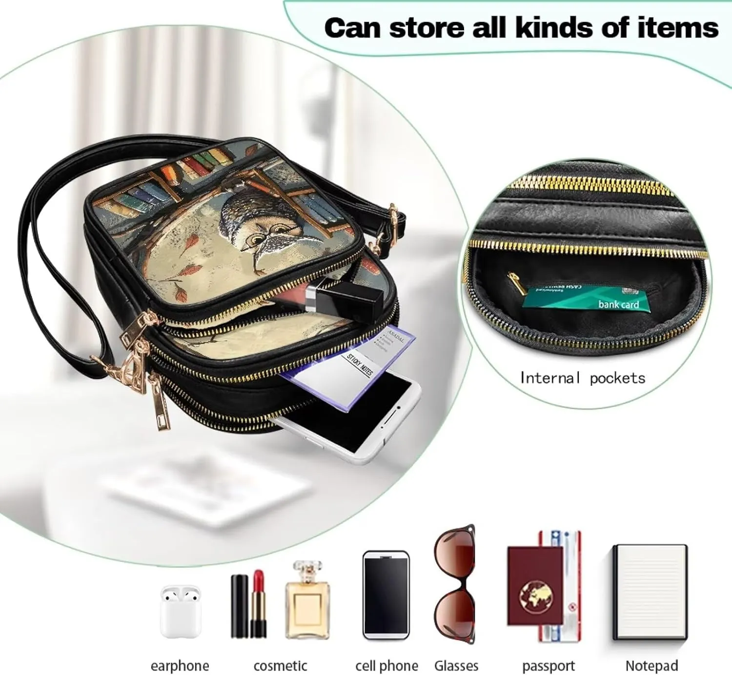 Wild Animals Small Crossbody Bags for Women, Zipper Cross Over Purse PU Leather Shoulder Handbags for Travel, Work