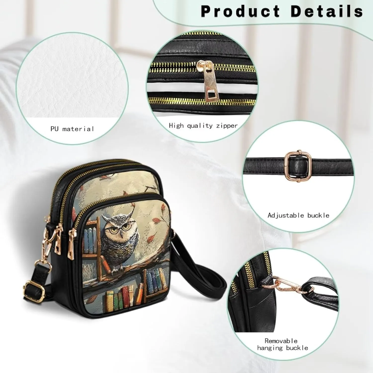 Wild Animals Small Crossbody Bags for Women, Zipper Cross Over Purse PU Leather Shoulder Handbags for Travel, Work