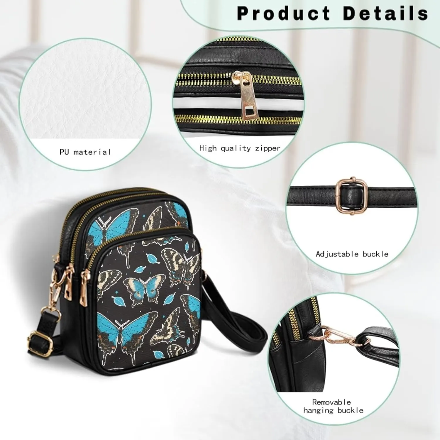 Wild Animals Small Crossbody Bags for Women, Zipper Cross Over Purse PU Leather Shoulder Handbags for Travel, Work