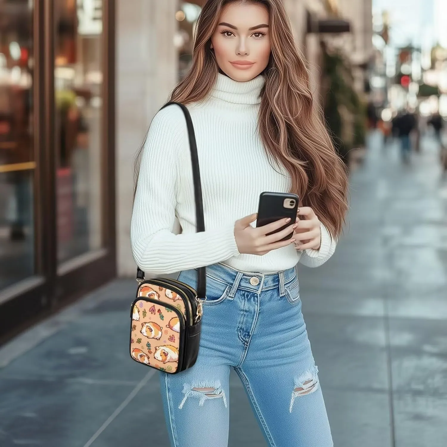 Wild Animals Small Crossbody Bags for Women, Zipper Cross Over Purse PU Leather Shoulder Handbags for Travel, Work