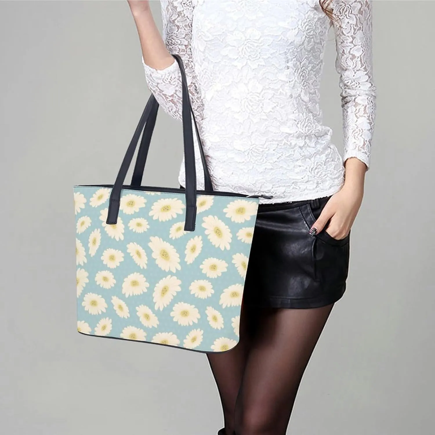 Wild Blooming Flowers Hobo Handbags With Zipper Large Capacity Satchel Tote Bag Shoulder Bag