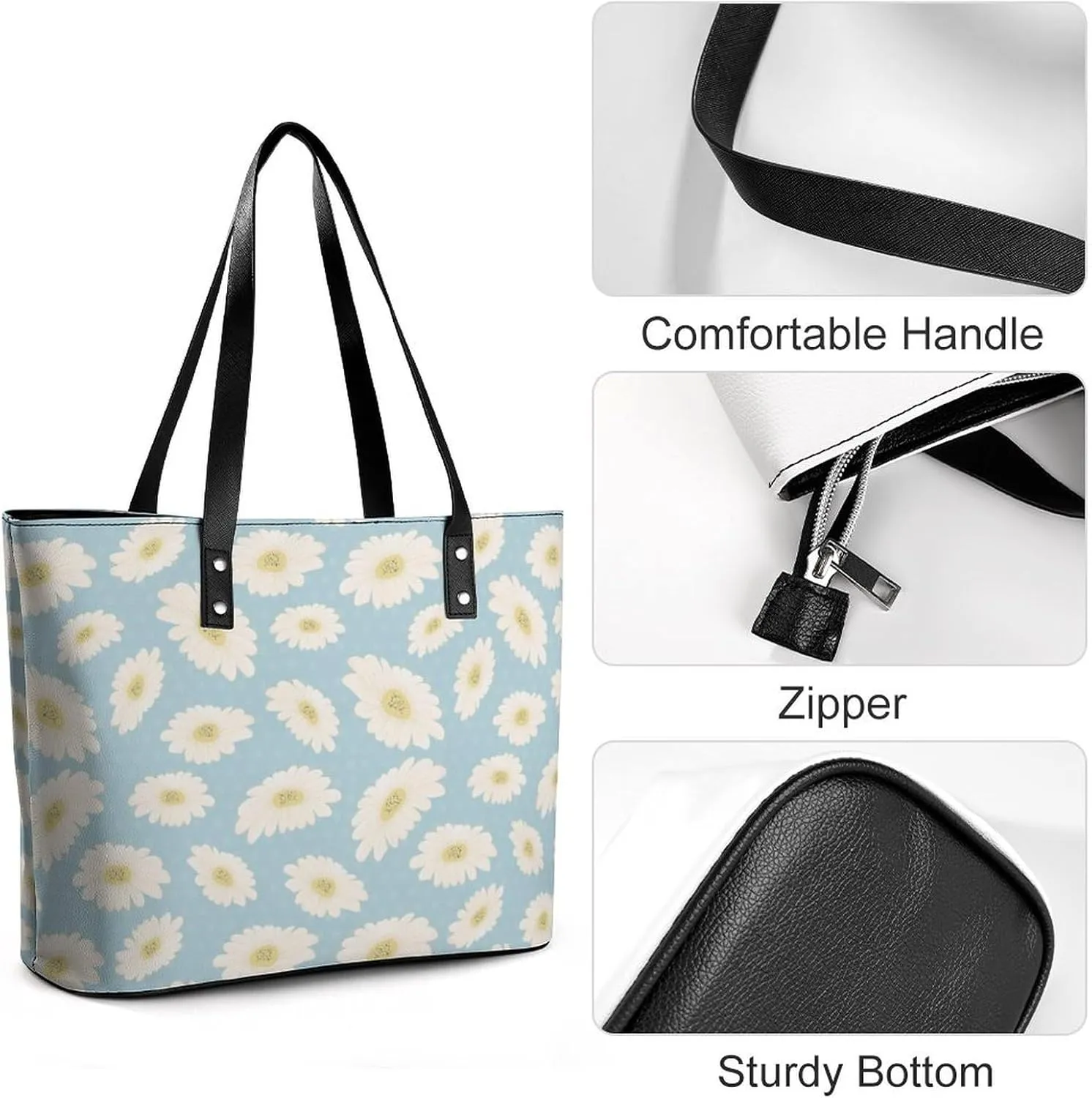 Wild Blooming Flowers Hobo Handbags With Zipper Large Capacity Satchel Tote Bag Shoulder Bag