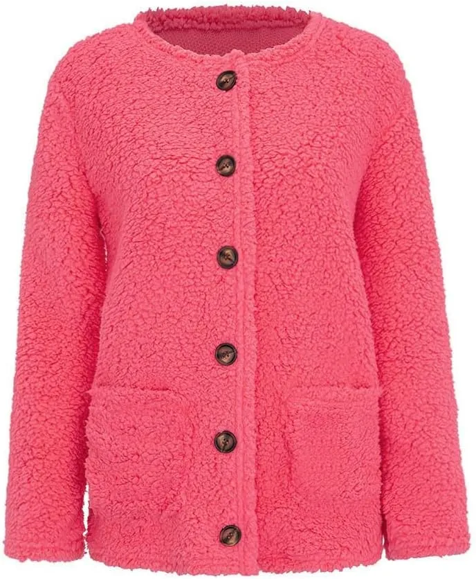 Winter Coat for Women 2024 Soft Fleece Jacket Fuzzy Sherpa Cardigan Open Front Fleece Button Down Warm Casual Sweater