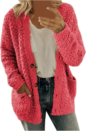 Winter Coat for Women 2024 Soft Fleece Jacket Fuzzy Sherpa Cardigan Open Front Fleece Button Down Warm Casual Sweater