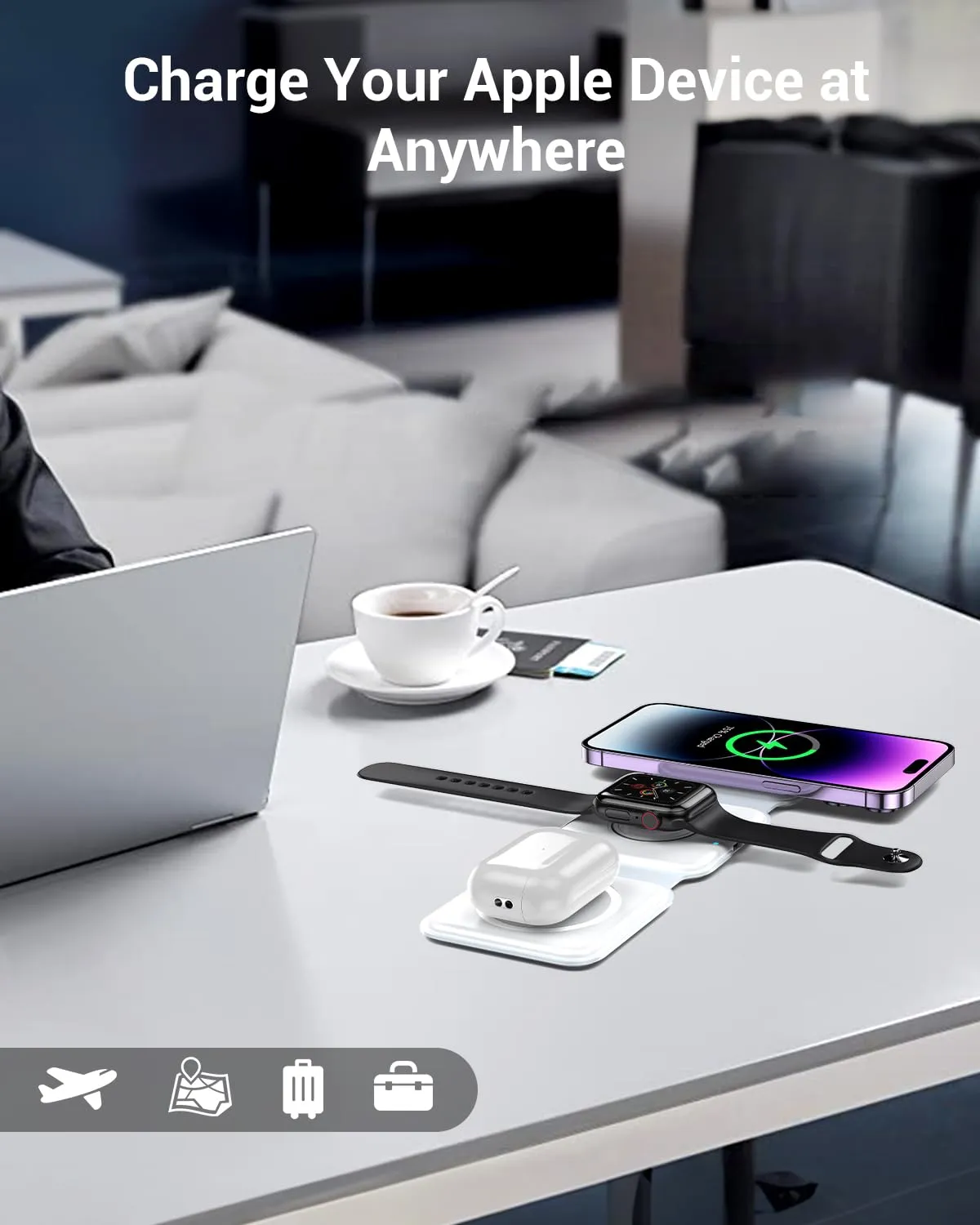 Wireless Charger, Magnetic Foldable 3 in 1 Mag-Safe Charger, Fast Travel Wireless Charging Station for iPhone 16/15/14/13/12/ Series,for iWatch,for AirPods (Adapter Included)