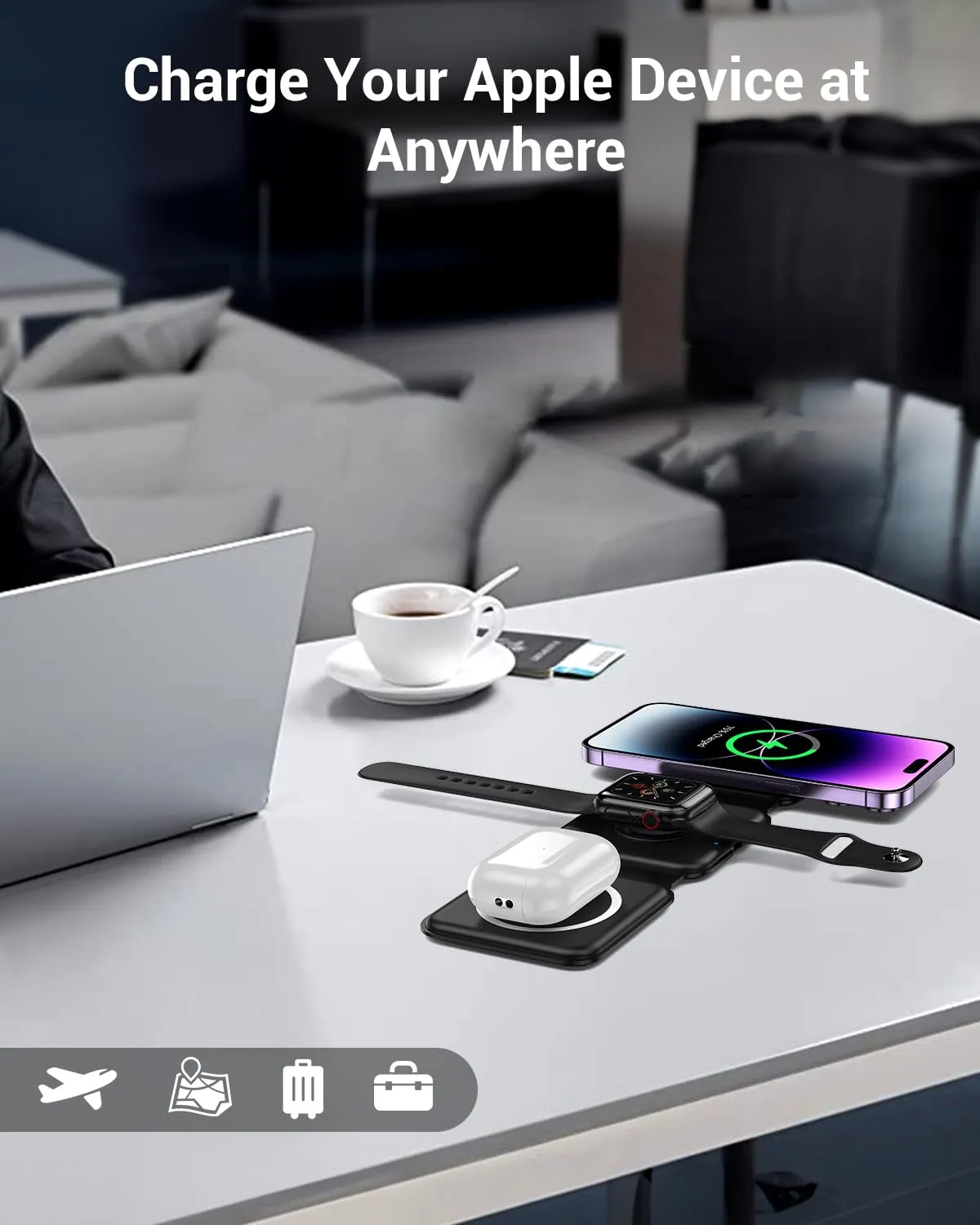 Wireless Charger, Magnetic Foldable 3 in 1 Mag-Safe Charger, Fast Travel Wireless Charging Station for iPhone 16/15/14/13/12/ Series,for iWatch,for AirPods (Adapter Included)