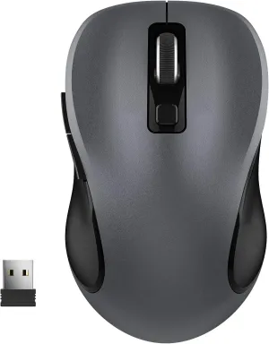 WisFox 2.4G Wireless Mouse for Laptop, Ergonomic Computer Mouse with USB Receiver and Type-C Adapter, 3 Adjustable Levels, 6 Button Cordless Wireless Mice (Grey)