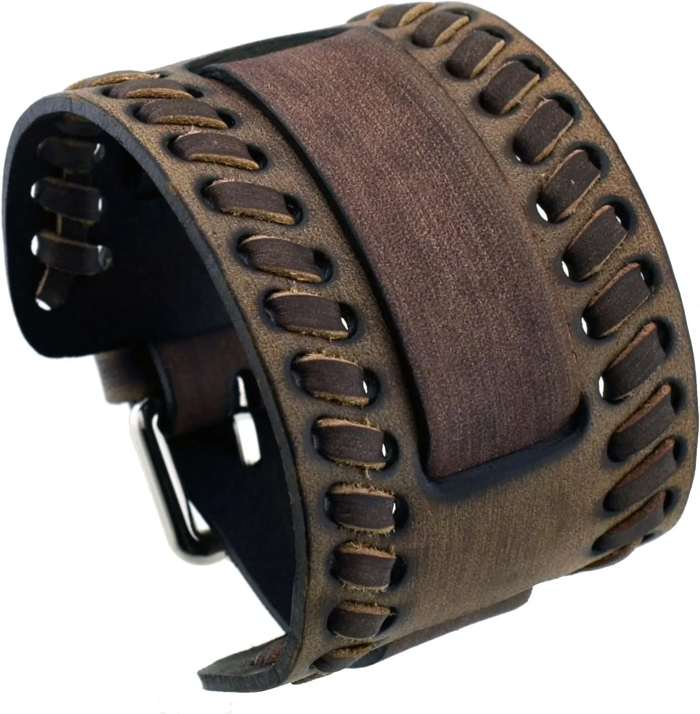WLB-B Washed Brown Wide Leather Cuff Wrist Watch Band