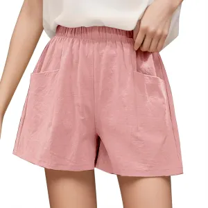 Women Casual Shorts Cotton Linen Wide Leg Short Pants Loose Fitting Quick Dry Athletic 2024 Summer Shorts with Pockets