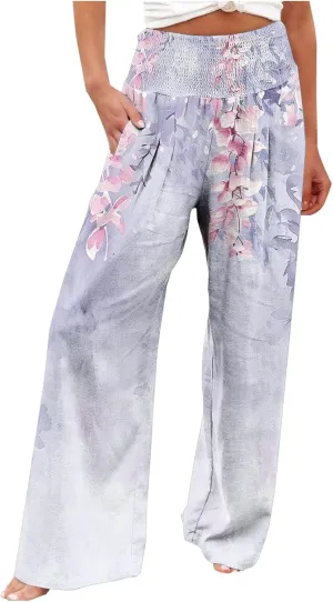 Women High Waisted Wide Leg Pants Fashion Graphic Linen Pants Summer Pants Casual Pants Trousers with Pockets