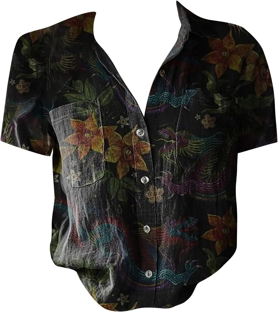 Women Linen Shirts Button Down Colorful Stripe Print V Neck Collared Tops Daily t Shirts Summer Shirts for Women 2025