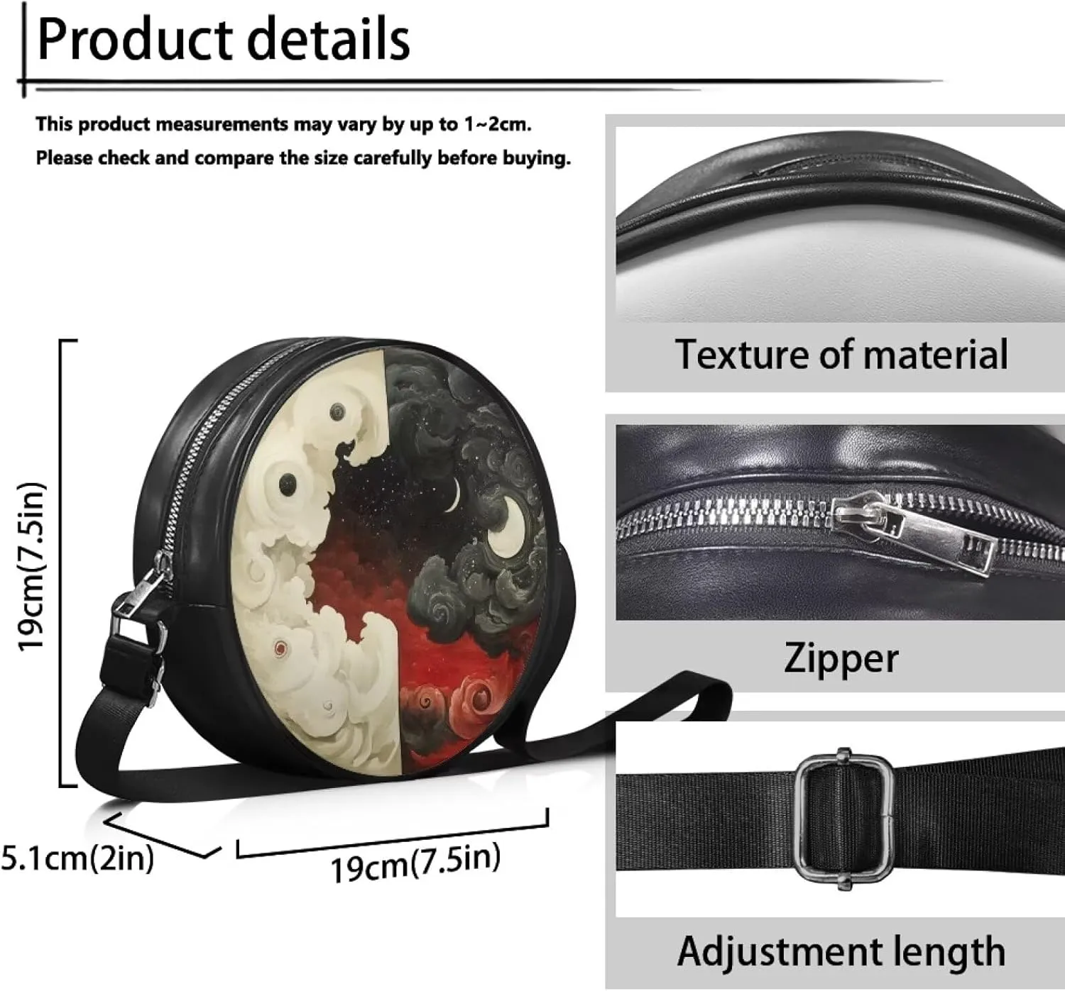 Women Round Shape Crossbody Bag Pu Leather Round Purses Circle Cross Body Shoulder Bag for Party