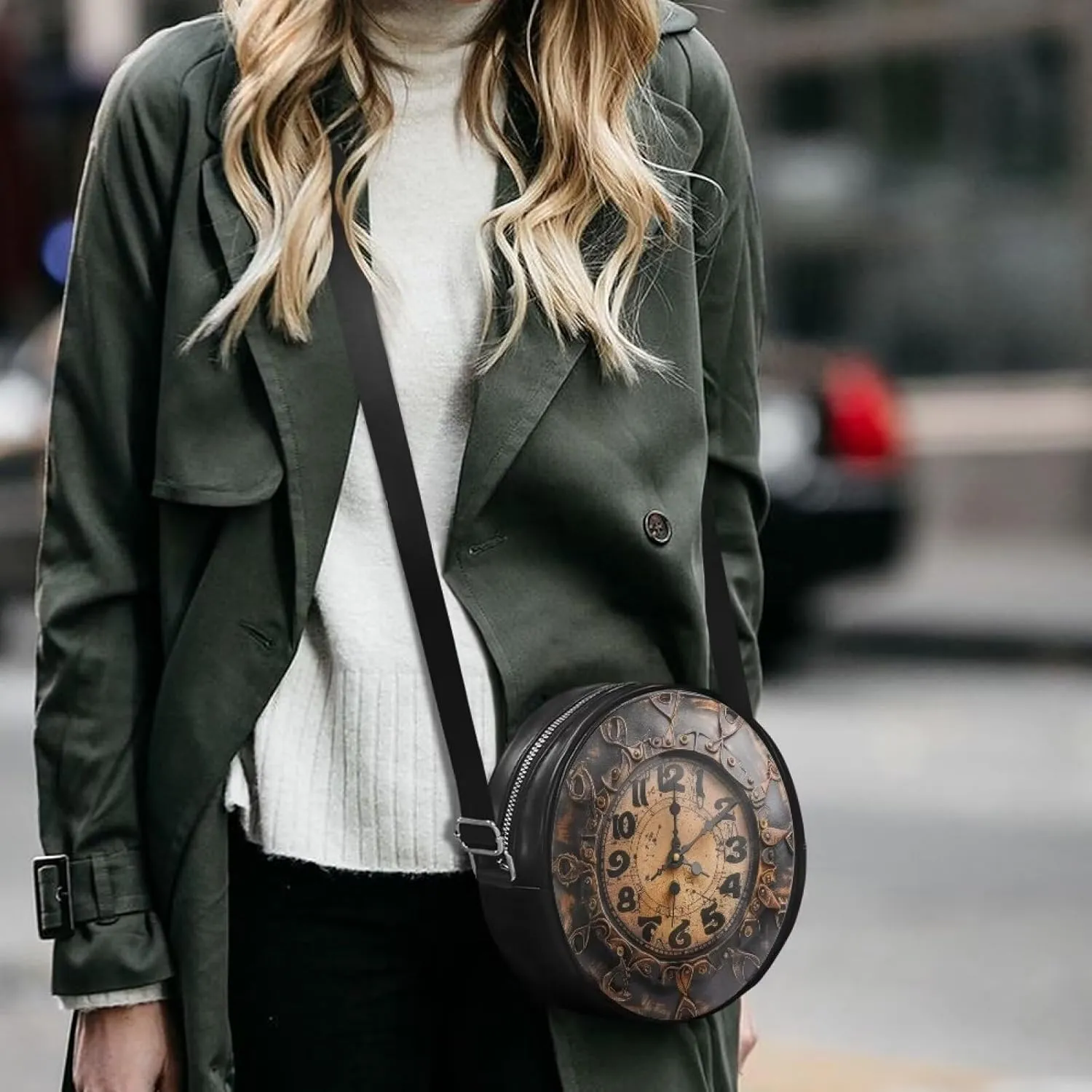 Women Round Shape Crossbody Bag Pu Leather Round Purses Circle Cross Body Shoulder Bag for Party