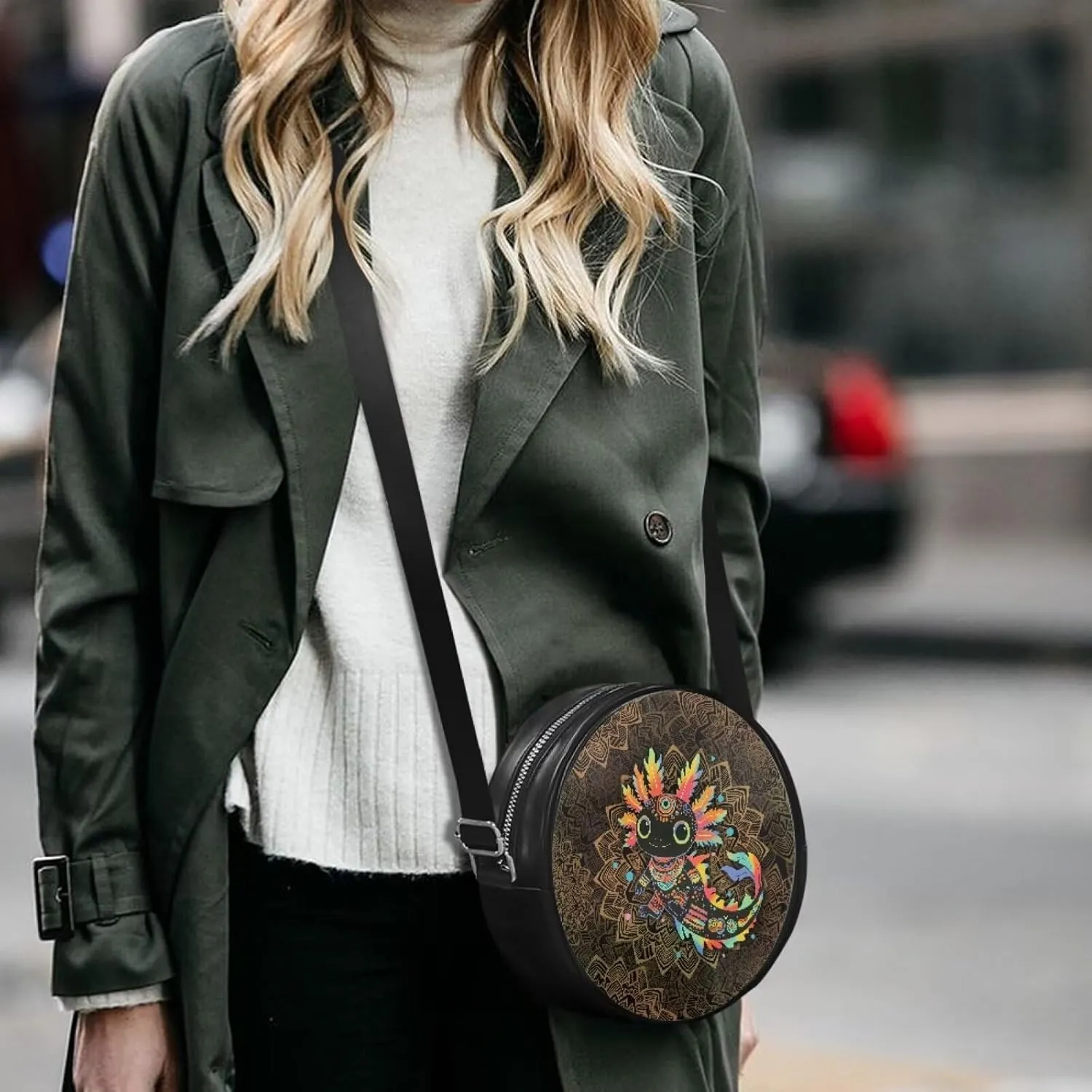 Women Round Shape Crossbody Bag Pu Leather Round Purses Circle Cross Body Shoulder Bag for Party
