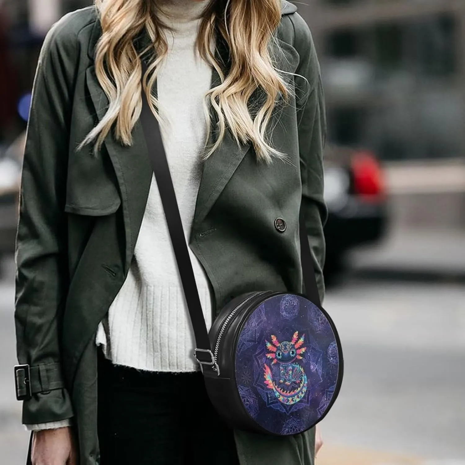 Women Round Shape Crossbody Bag Pu Leather Round Purses Circle Cross Body Shoulder Bag for Party