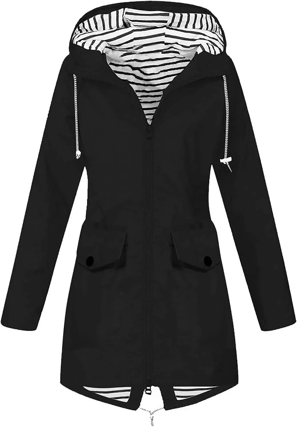 Women Solid Rain Jacket Outdoor Plus Size Long Hooded Windproof Loose Coats Female Down Jackets Travel Trench