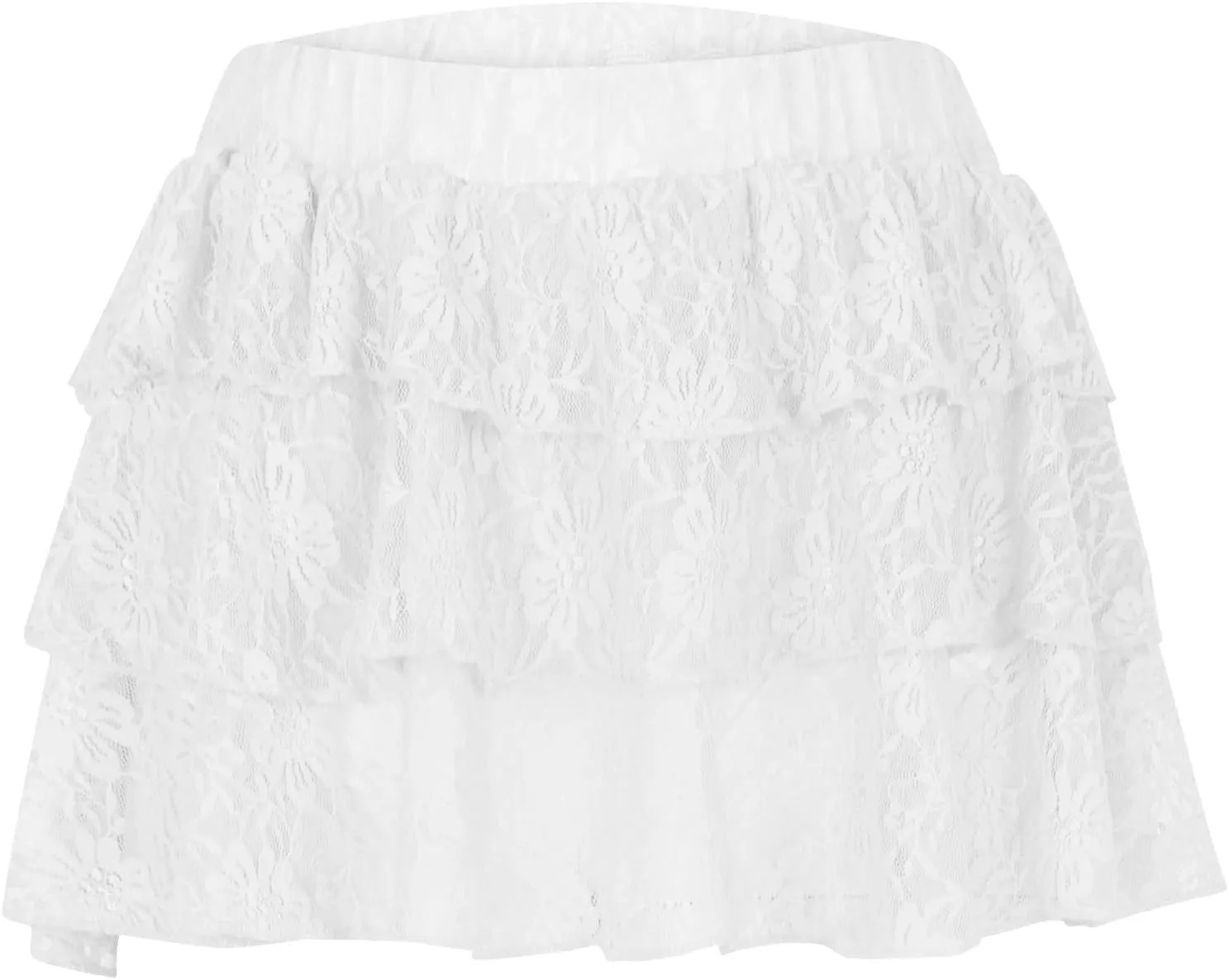 Women Tiered Ruffle Smocked Casual Shorts, Fashion Lace High Waisted Mini Flowy Skort Summer Streetwear Trendy Clothes