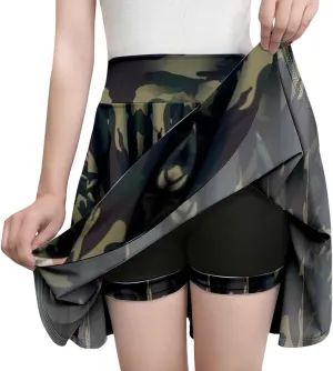 Women's Basic Versatile Stretch Flared Skater Skirt Elastic Waist Mini Yoga Culottes Workout Tennis Jogger Run Skorts