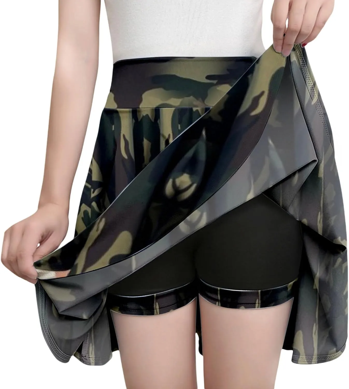 Women's Basic Versatile Stretch Flared Skater Skirt Elastic Waist Mini Yoga Culottes Workout Tennis Jogger Run Skorts
