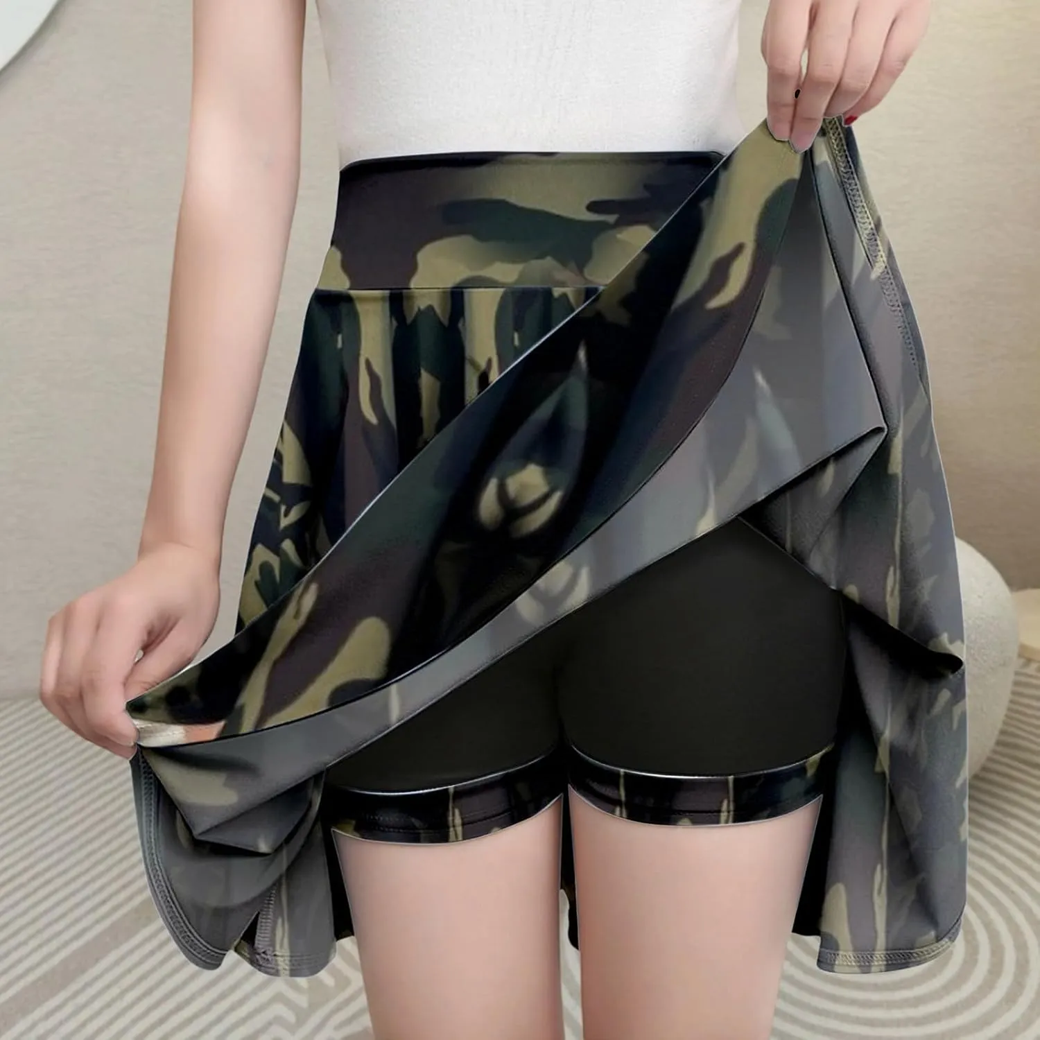 Women's Basic Versatile Stretch Flared Skater Skirt Elastic Waist Mini Yoga Culottes Workout Tennis Jogger Run Skorts