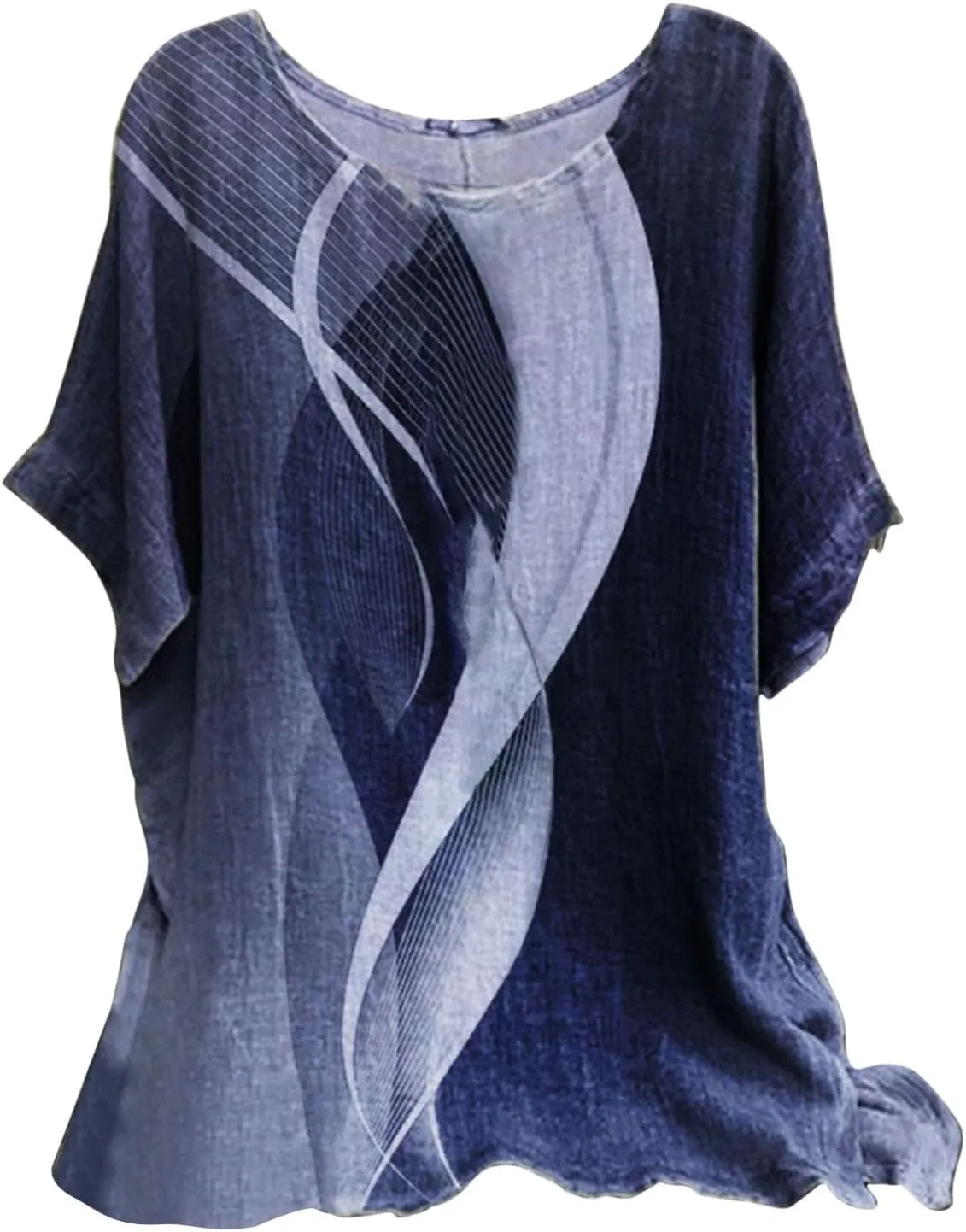 Women's Boho Floral Print Short Sleeve Linen Shirts Loose Fit Crewneck Tie Dye Summer Blouses Soft Breathable T-Shirt